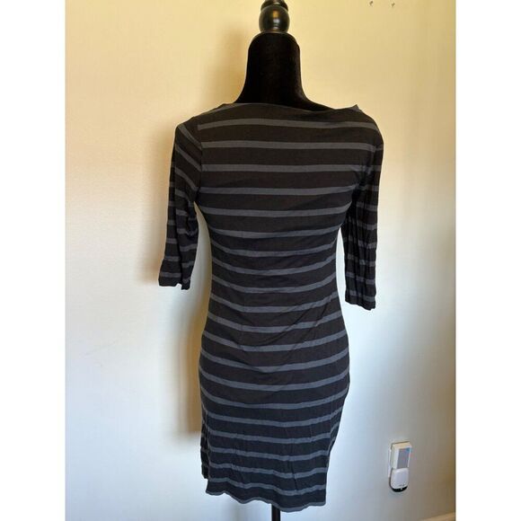 Ann Taylor Loft Petite Striped Cowl Neck Dress‎ Black/Gray 3/4 Sleeve Size: MP - Picture 3 of 5